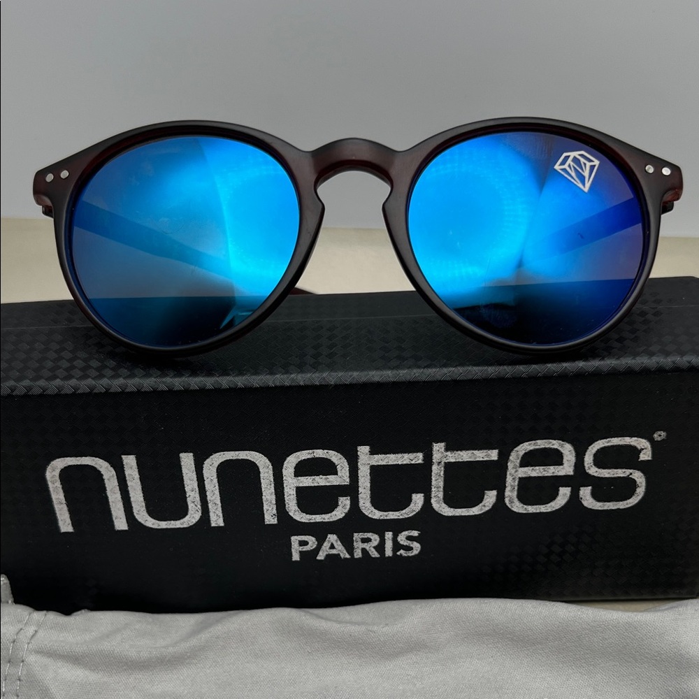 Sunglasses Nunettes Paris Blue Lens Brown/black Frame Sunglasses Good Condition